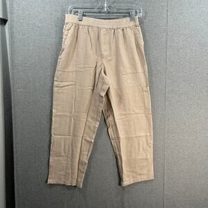 Susan Graver Regular Pure Easy Linen Utility Crop Pant Flax, XX-Small